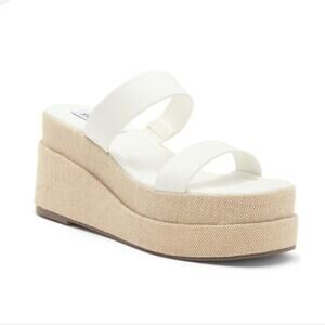 Steve Madden Women's Size 7 Merrcer Platform Slide Leather Sandal in White Beach